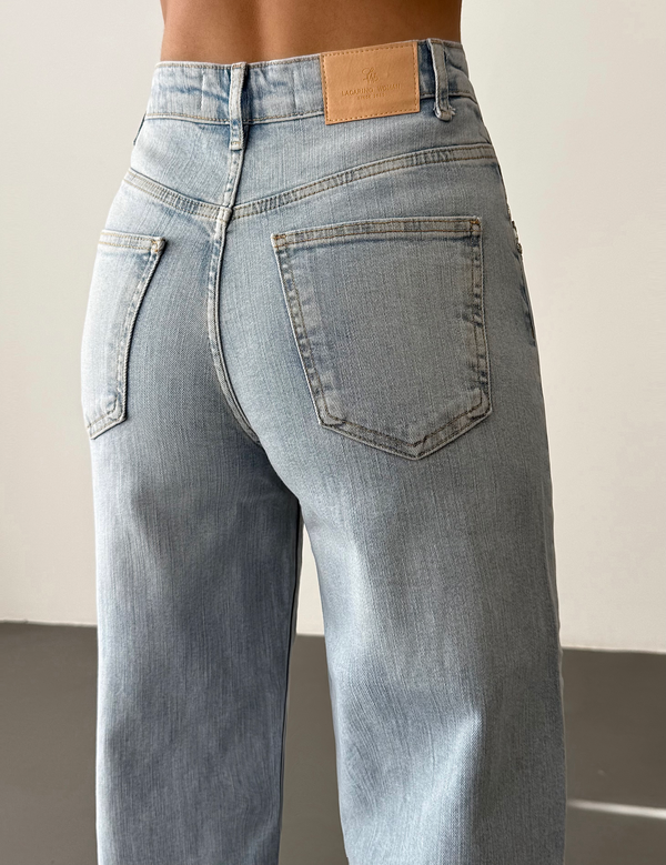 Yüksek Bel Cep Ön Cep Taş İşleme Detaylı Light Blue Jean Pantolon