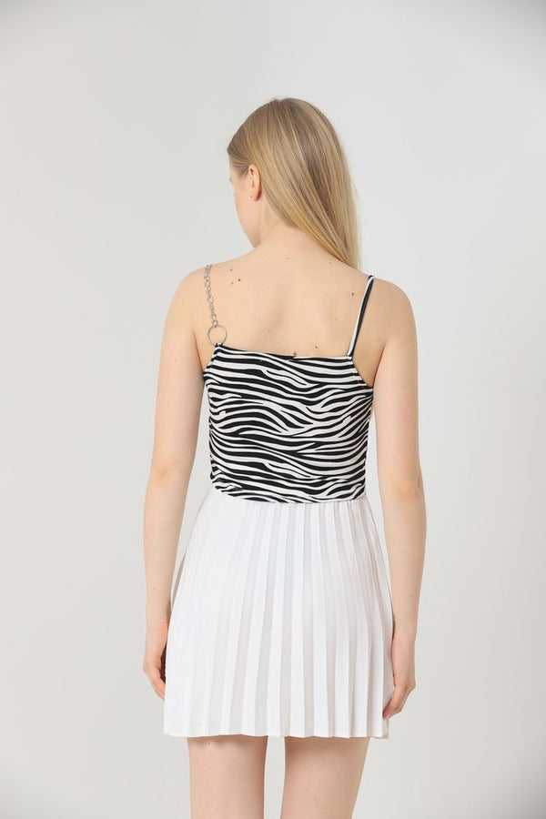 Topshow Zebra Zincir Detaylı Toptan Bluz