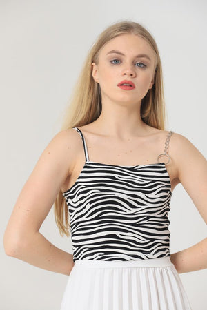 Topshow Zebra Zincir Detaylı Toptan Bluz