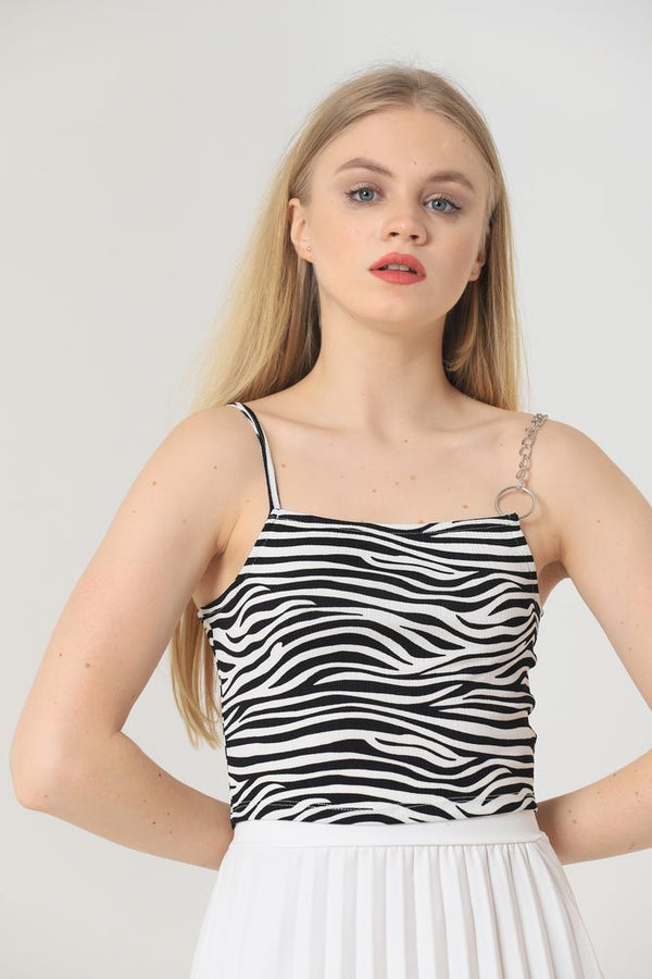 Topshow Zebra Zincir Detaylı Toptan Bluz